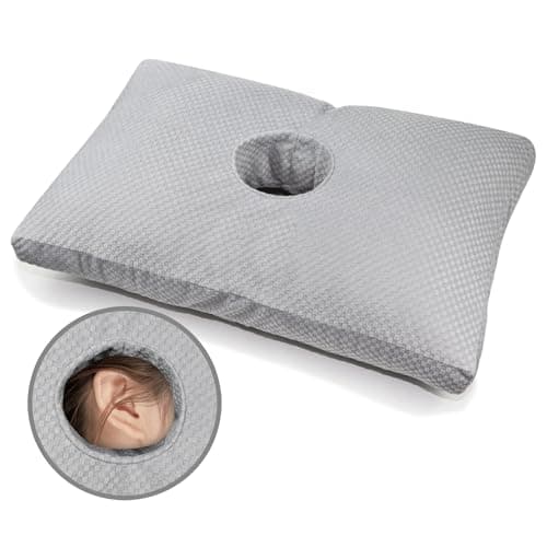 Ear Piercing Pillow for Side Sleepers with a Big Hole, Adjustable Height Ear Pillows for Ear Pain CNH, Pain Relief Sleeping, Skin-Friendly & Washable Pillowcase (20 x 13 x 4.5 inches - Gray)