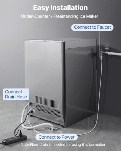 VEVOR Commercial Ice Maker Machine, 200 lbs/24h with 50 lbs Storage Capacity, Built-in/Freestanding/Under Counter, Stainless Steel Ice Maker with LED Display & Self-Cleaning, for Home Bar Restaurant