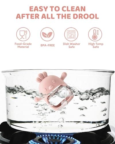 2 Pack Baby Teething Toy Silicone Teething Mitten for Babies Over 3 Months Anti Dropping Wrist Hand Teethers Baby Chew Toys for Sucking Needs, BPA Free (Pink & Caramel)