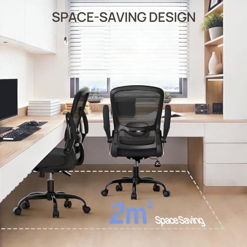 Mimoglad Ergonomic Office Chair - Desk Chair with Flip-up Armrests & 135° Recline, Adjustable Lumbar Support - Space-Saving Task Chair for Business/Team Office & Home (Black, 350lbs)