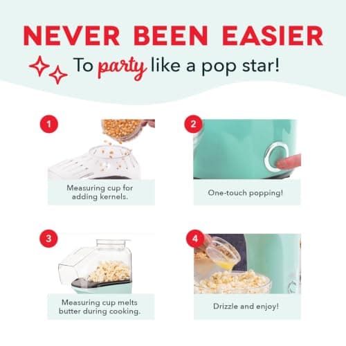 Popcorn Machine, Oil-Free Air Popped Popcorn, Built-In Measuring Cup & Butter Melting Tray, Movie Night Snacks Dash Fresh Pop Popcorn Maker, Electric Hot Air Popper, 16-Cup, White B07NWDSVPP