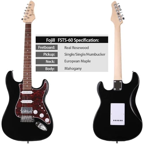 Fojill HSS Pickup 39 Inch Full Size Electric Guitar Kit Set Beginner Starter Combo Package Bundle 10W Battery Power Bluetooth Amplifier Amp Bag,Picks, Cable, Strap, Extra Strings