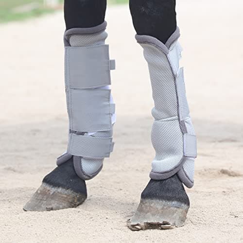 Gallopoff Fly Boots for Horses Set of 4, Breathable Comfy Mesh Horse Leggings Reduce Stomping, Hoof Stress, and Leg Fatigue Grey Full