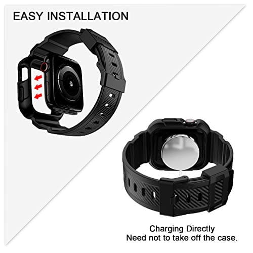 OROBAY Rugged Band Compatible with Apple Watch Band 45mm/44mm/42mm with Case, Shockproof Strap for iWatch SE3 SE2 SE Series 9/8/7/6/5/4/3/2/1 with Bumper Case Cover Men Women, Matte Black