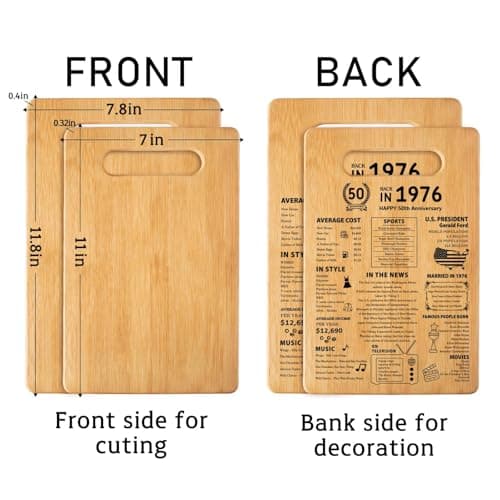 50th Wedding Anniversary Cutting Board Gifts for Women Men Marriage Gifts for Couple 1975 Poster Back In 1975 50th Anniversary Decorations 100% Organic Bamboo Pre Oiled 11"L x 7"W x 0.5"Th