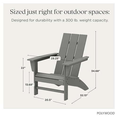 Polywood Modern Adirondack Chair – All-Weather Outdoor Lawn Adirondack Chairs – HDPE, Fade-Resistant & Durable Outdoor Furniture – For Patio, Deck & Fire Pit Chairs – Grey