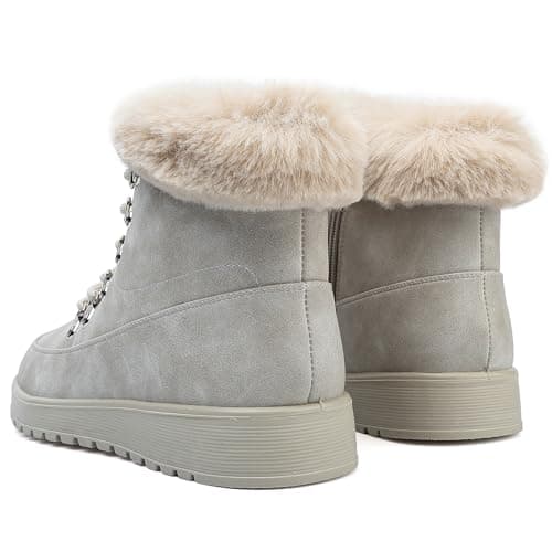 Chaoslook Womens Snow Boots Waterproof Leather Fur Lined Winter Warm Boots for Women Comfortable Platform Lace up PU Fashion Ankle Booties