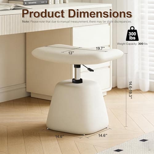 Modern Small Vanity Chair with Armless for Small Space, Entryway, Cute Swivel Makeup Chair with Adjustable Height, PU Leather Upholstered Home Office Desk Chair for Living Room, Bedroom, Vanity