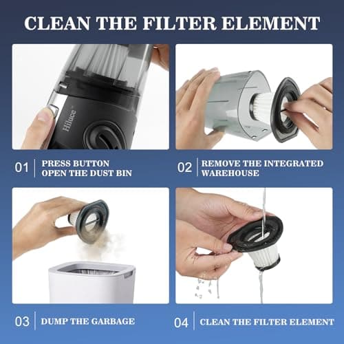 Hiluce Car Vacuum Portable Cordless, Handheld Vacuum Cleaner High Power for Wet and Dry, USB Rechargeable Lightweight Cordless Vacuum, 0.45L Capacity Storage Bag,for Car/Stairs/Pet Hair(Black Silver)