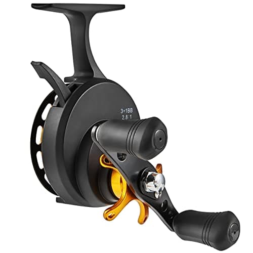 Bigchub Inline Ice Fishing Reel, CNC Machined Aluminum Spool, 3+1 Ball Bearings, 2.8:1 Gear Ratio, Ultra Smooth, Adjustable Star Drag, Freespool, Magnetic Drop System