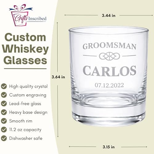 Six groomsmen glasses for larger wedding party gifts Groomsmen Engraved Whiskey Glass Set of 6 B0GM8TX93M