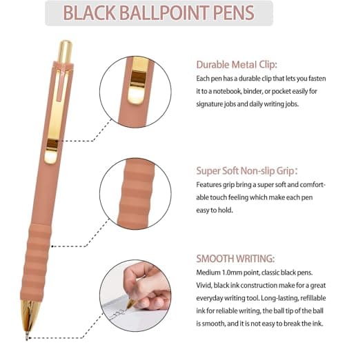 Linbsunne Ballpoint Pens Black Medium Point 1mm with Super Soft Grip Ball Point Pen for Men Women Retractable(style2, 12 pcs)