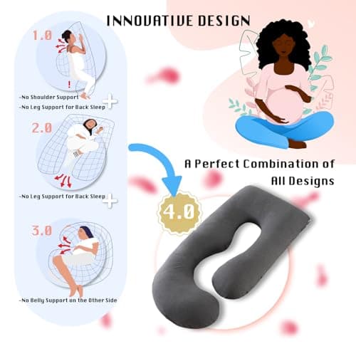 Pregnancy Pillow, Full Body 57 Inch Maternity Pillow with Removable Washable Cover - Sleep Support for Legs, Back, Neck, Shoulder, HIPS, Belly for Pregnent Women, Black Grey Velvet Cover