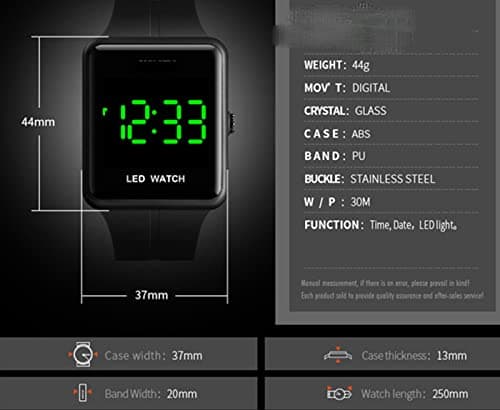 MASTOP Simple Men Women Sports LED Digital Big Display Waterproof Date PU Strap Square Electronic Couple Watch