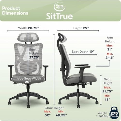 SitTrue Ridgefield Ergonomic Mesh/Vegan Leather High-Back Task
