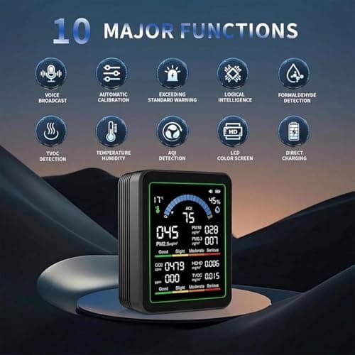 10 in 1 Indoor Air Quality Monitor, Air Tester, Portable Smartair Quality Tester for CO2 | CO | TVOC | HCHO | Temp | AQI | PM0.3-1 Detection Suitable for Home, Cars, Plants, Pets and Hotels