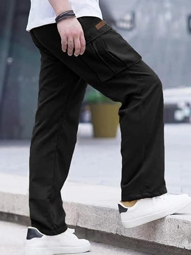 PLEPAN Men's Casual Cargo Pants Drawstring Hiking Pants Workout Tactical Joggers Sweatpants for Men