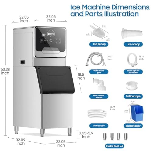 Commercial Ice Maker Machine 700 Lbs/24H Industrial Ice Maker Machine Commercial Ice Machine with 400Lbs Storage, Ice Ready in 5-12 min, Stainless Steel Ice Maker for Bar Cafe Business Restaurant
