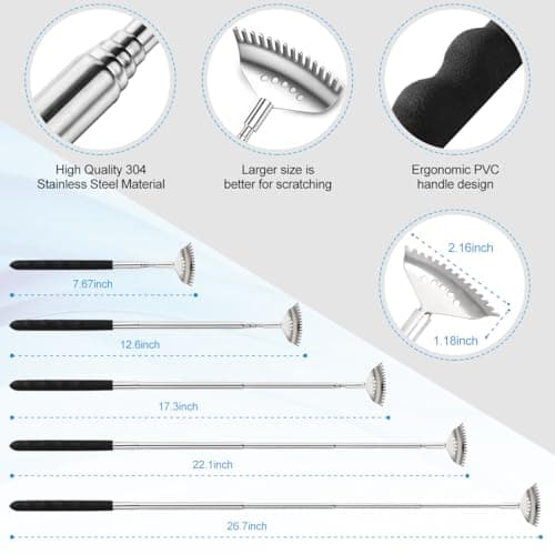 3 Pack Different Back Scratcher Metal Portable Telescoping with Rubber Handles, Extendable Back Massager Tool with Beautiful Box, Stocking Stuffers for Men Women Kids Adults (Black)