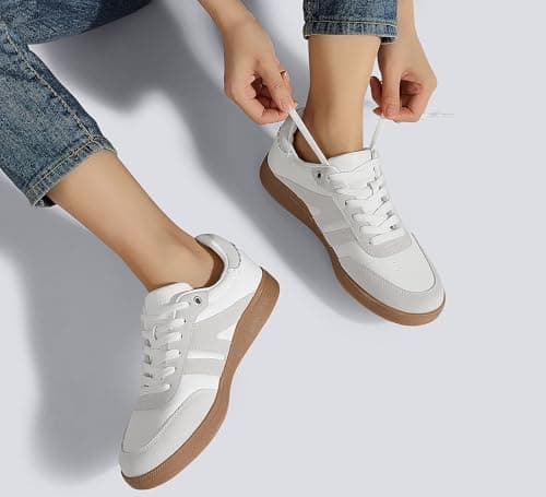 LUCKY STEP Women Classic Retro Gum Sole Fashion Sneakers Casual Tennis Skate Shoe Genuine Leather Walking Footwear Anti Slip Trainers