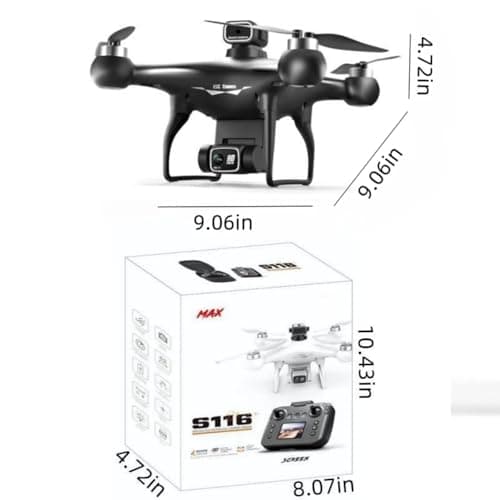 RC Hobby Drone with Screen Display Remote Control, 1080P Dual Camera, Speed Adjustment, Altitude Hold, One-Key Takeoff, 3D Flips, 2 Batteries, Hovering, Brushless Motor, APP Control, Plane Copter, LED Lights, Adult Beginners FPV Quadcopter Airplane Helicopter, Drone Kids For Age 8-12 (Black)