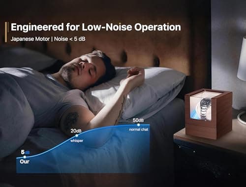 BEKESIN Watch Winder for Automatic Watches, Ultra Quiet Japanese Motor (<5 db), Premium Self Winding Rotating Wooden Watch Case with Soft Blue Ambient Light, Gifts for Him/Her/Dad