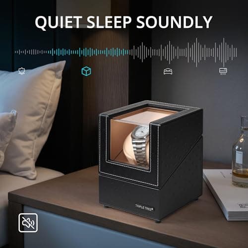 TRIPLE TREE Single Watch Winder for Automatic Watches, with Super Quiet Japanese Motor, 4 Rotation Mode Setting, Flexible Plush Pillow Fit Lady and Man Watches
