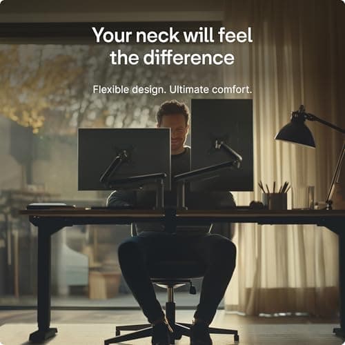 Desktronic Dual Monitor Arm — PowerSpring Technology for 2 Monitors, Up to 34" & 17.6 lbs Each, 360° Rotation, VESA 75/100 Compatible, Ergonomic Design for Home Office & Gaming Setup