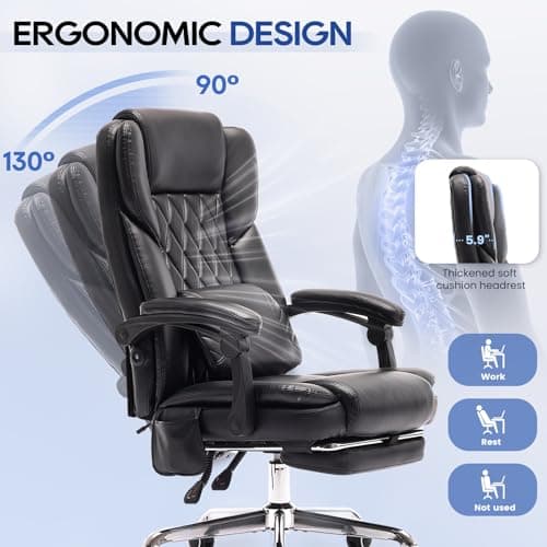 500LBS Massage Office Chair with Foot Rest, 3D Kneading Massage Home Office Desk Chairs, 22.83” Wide Big and Tall Office Chair for Heavy People, Ergonomic Reclining Gaming Chairs, Black