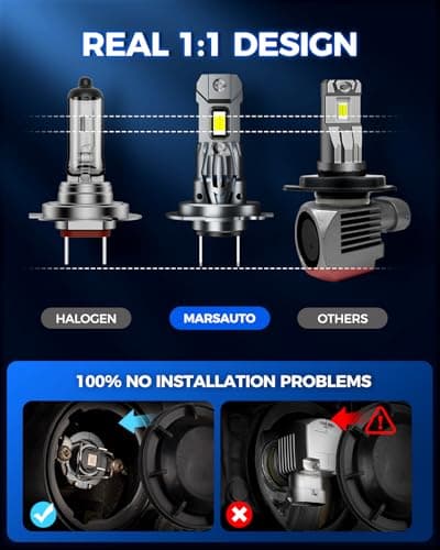 Marsauto H7 Light Bulbs, 30000LM 800% Brighter Bulbs, Real Mini Size 6000K Cool White IP68 Waterproof, Plug and Play