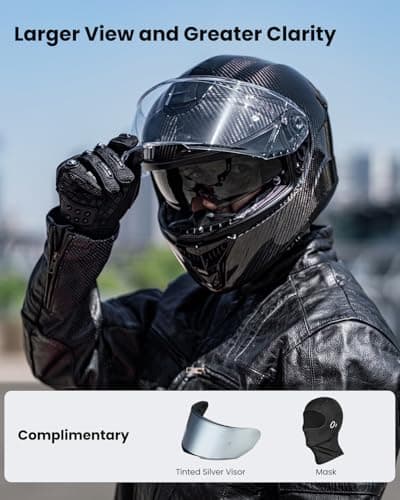 ILM Carbon Fiber Motorcycle Helmets Lightweight Full Face Dual Visor Helmet with Rear Wing Pinlock Compatible Motorbike Street Bike DOT ECE Men Women Model 861C (CarbonFiber3K, L)