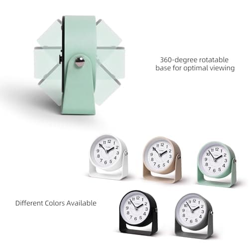 TIMESS Analog Alarm Clock, Silent Non-Ticking Quartz Movement, Battery-Operated with Snooze & On-Demand Light, Easy to Set Gentle Wake Bedside Desk Clock, Ideal for Home, Travel, Office (Green)