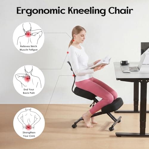 Kneeling Chairs with Backrest Linen Ergonomic Home Office Chair Adjustable Height Seat Rolling Wheels Comfort Thick Cushion Work Stool Improve Posture Chair