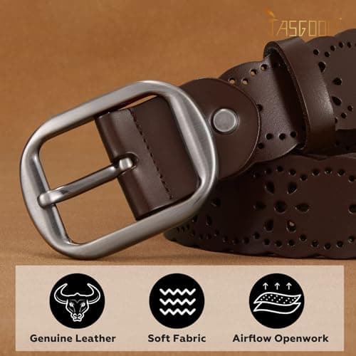 JASGOOD Women's Hollow Flower Genuine Leather Belt for Jeans Pants Wide Belt for Ladies