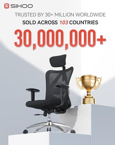 SIHOO M18 Ergonomic Office Chair, High Back Mesh Desk Chair with Adjustable Headrest & Lumbar Support, 330lbs Capacity Computer Chair with 2D Armrests & Wide Cushion, Tilt Lock, for Home Office-Black