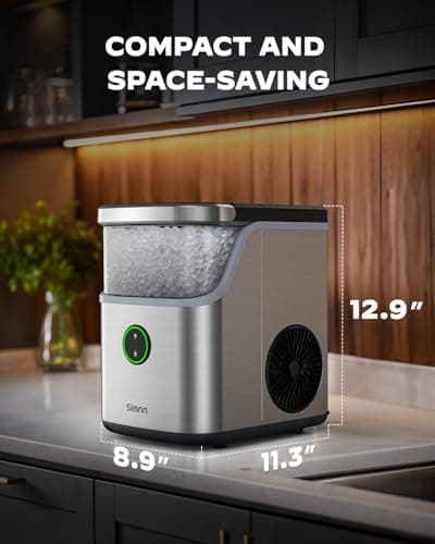 Silonn Nugget Ice Maker Countertop, Ice Basket with Handle, Quiet Operation & Self Cleaning Ice Machine, Chewable Ice, 33 lbs/24H, Portable Pellet Ice Maker with Scoop for Home, Kitchen and Office