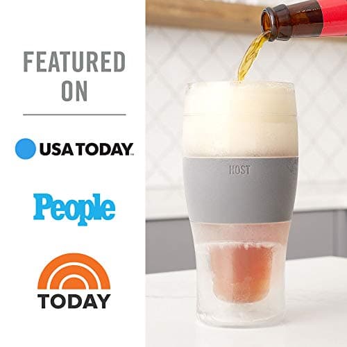 Host Freeze Beer Glasses, Freezable Beer Gifts for Men, Double Wall Insulated Pint Set, Tumbler for Cold Drinks, 16, Set of 2, Gray