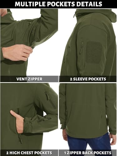 TACVASEN Men's Special Ops Military Tactical Soft Shell Rain Warm Fleece Lined Jacket Winter Hood Coat Hiking Snowboard