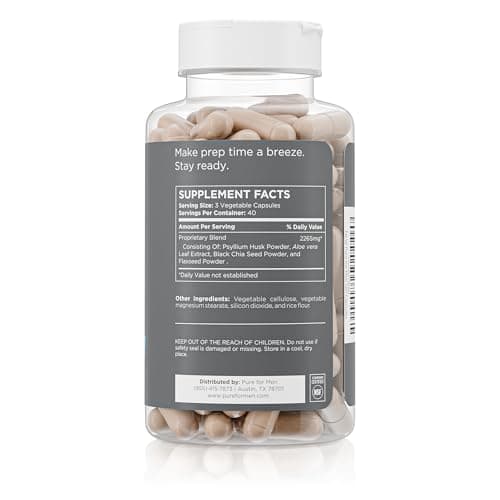Pure for Men Pure for Men Original Vegan Cleanliness Stay Ready Fiber Supplement | Helps Promote Digestive Regularity | Psyllium Husk, Aloe Vera, Chia Seeds, Flaxseeds | Proprietary Formula | 120 Vegan Capsules
