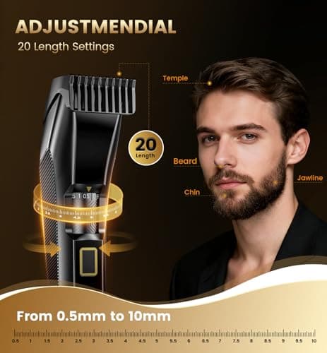 Men's Beard Trimmer-All-in-One Mustache Trimmer for Men with 20 Length Adjustable, Stainless Steel T-Blade for Precision Facial Hair Trimming Cordless IPX7 Waterproof Wet/Dry Clipper,LED Display