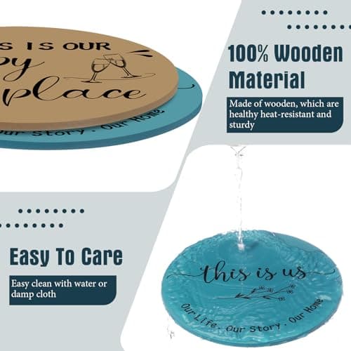 Queekay 6 Pcs Artisanal Wooden Coasters Trivets Set for Hot Pots and Pans Christmas Housewarming Gifts New Home 7" Farmhouse Pot Holder Trivets for New Apartment Home Buyers Presents(Ocean)