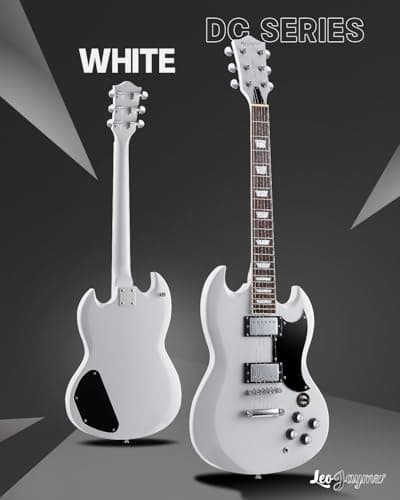 Leo Jaymz 39 Inch Solid Body Electric Guitar - Poplar Wood Body，Maple Neck and Laurel Wood Fretboard (White)