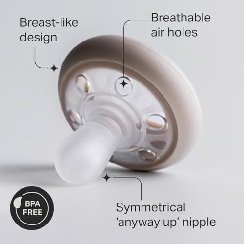 Tommee Tippee Breast-Like Pacifier, 0-6 Months, Symmetrical Design, Natural Breast-Like Baglet, BPA-Free Binkies, Rose/Green/Cream, Pack of 4