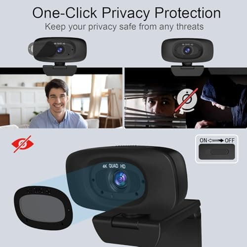 Combess 4K Webcam for Streaming Webcam for PC, 1/2.5'' Sensor, Autofocus, 2 Noise Reduction Mics, Built-in Privacy Cover, for PC/Zoom/Skype/Team/Laptop/MacBook/Windows