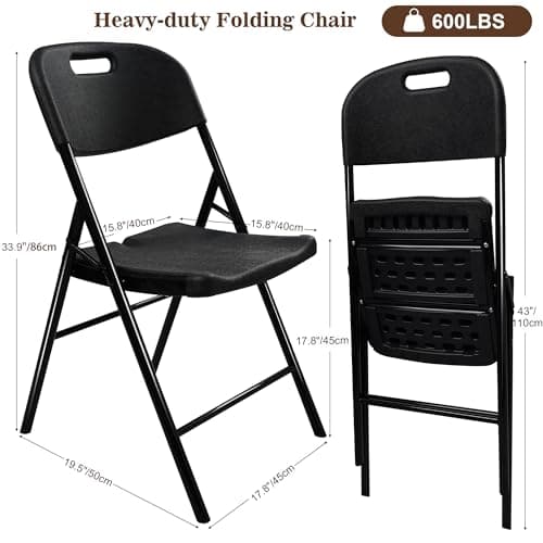 6 Pack Folding Chair, 600 lb Weight Capacity,Indoor/Outdoor Heavy Duty Foldable Chairs for Restaurants, Kitchens, Picnics, Races, Parties & Weddings. (6, Black)