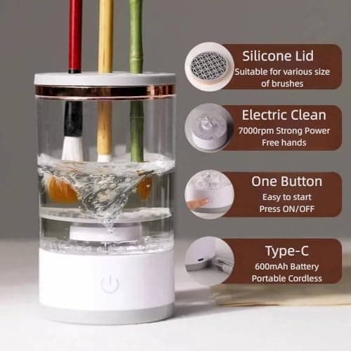 Electric Paint Brush Cleaner & Rinse Cup with Holder – Rechargeable Brush Washer Rinser for Acrylic, Watercolor & Oil Painting, Makeup Brush Cleaner (White, 1 Pack) B0DSWKCN4N