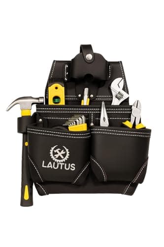 LAUTUS Oil Tanned Leather Tool Pouch Bag with Tape Measure Holder |Brown |Carpenter, Construction, Framers, Handyman | Construction Grade Leather|