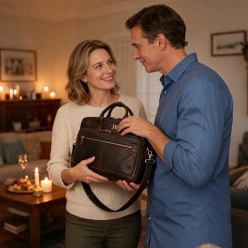 Personalized Leather Bag for Men, Full Grain Handcrafted Leather Briefcase with Multiple Compartments, Custom Business Laptop Messenger Bags,Top Choice Gifts for Birthdays, Christmas, Graduation