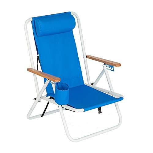 Set of 2 Folding Backpack Beach Chairs for Adults,Outdoor Folding Heavy Duty Camping Chair with Large Pockets and Cup Holder,Adjustable high Beach Lounge Chairs for Outdoor,Travel (Blue)