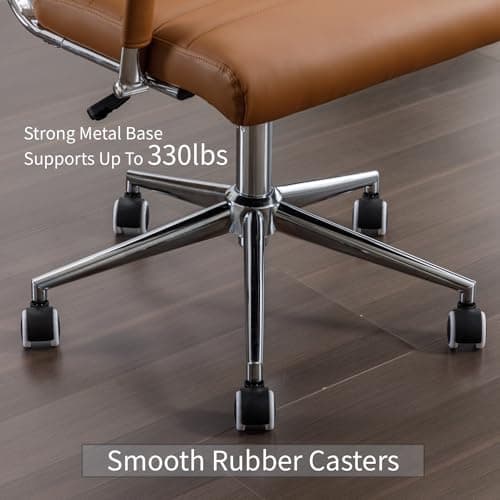 Office Desk Chair Leather, Conference Room Chairs with Wheels, Executive Modern High Back Ergonomic Swivel Rolling Ribbed Computer Chair(Brown)